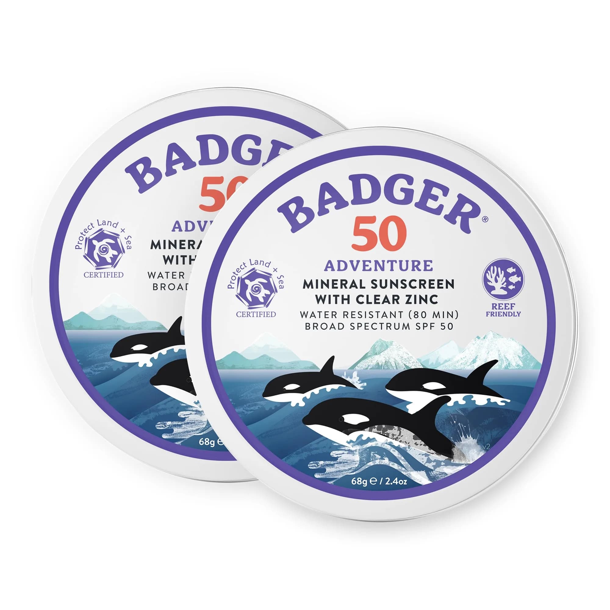 Badger Reef Safe Mineral Sunscreen SPF 50 210ml (7.2 Fl Oz) | Broad Spectrum UVA/UVB Protection — 2.4 Fl Oz / Tin