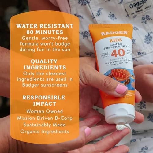 Badger Kids Mineral Sunscreen Cream SPF 40, 164ml (5.8 Fl Oz) | Reef Safe, Hawaii Approved thumbnail 7