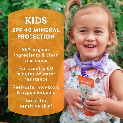 Badger Kids Mineral Sunscreen Cream SPF 40, 164ml (5.8 Fl Oz) | Reef Safe, Hawaii Approved thumbnail 2