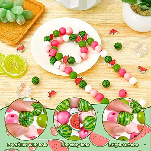 Yookeer Watermelon Wooden Beads 16 mm | Summer Multi-Colored Round Jewelry Craft Kit thumbnail 4