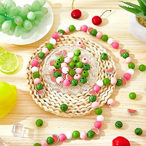 Yookeer Watermelon Wooden Beads 16 mm | Summer Multi-Colored Round Jewelry Craft Kit thumbnail 5