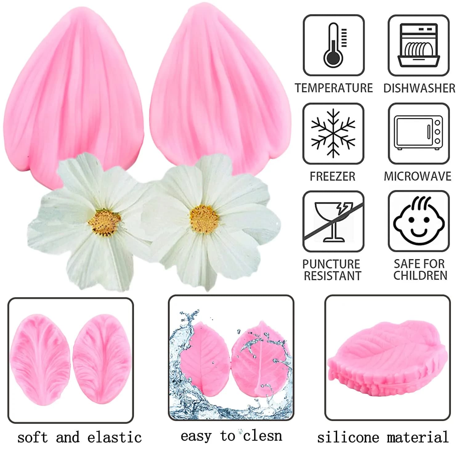 ZiXiang Flower Silicone Veining Molds Set of 6 | Rose Peony Daisy Orchid Fondant Molds for Cake Decorating - view 2
