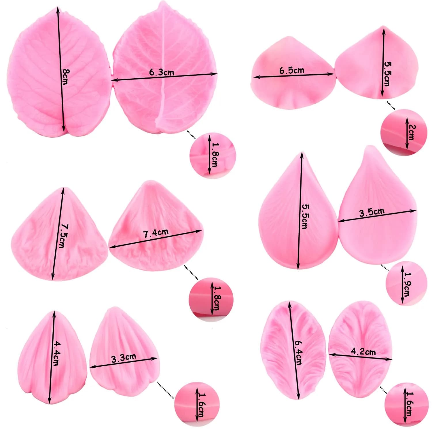 ZiXiang Flower Silicone Veining Molds Set of 6 | Rose Peony Daisy Orchid Fondant Molds for Cake Decorating - view 4