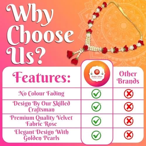 Bhakti Lehar Artificial Velvet Rose Garland 16 Inch | Red & White Gold thumbnail 5