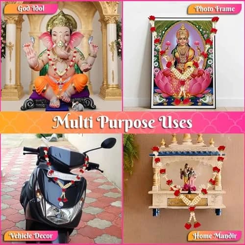 Bhakti Lehar Artificial Velvet Rose Garland 16 Inch | Red & White Gold thumbnail 7