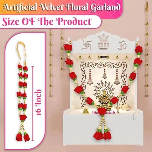 Bhakti Lehar Artificial Velvet Rose Garland 16 Inch | Red & White Gold thumbnail 2