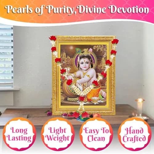 Bhakti Lehar Artificial Velvet Rose Garland 16 Inch | Red & White Gold thumbnail 3