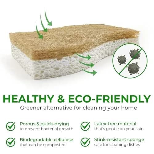 AIRNEX Natural Kitchen Sponges 24 Pack | Biodegradable Cellulose & Coconut Scrubber Utility Sponge thumbnail 4