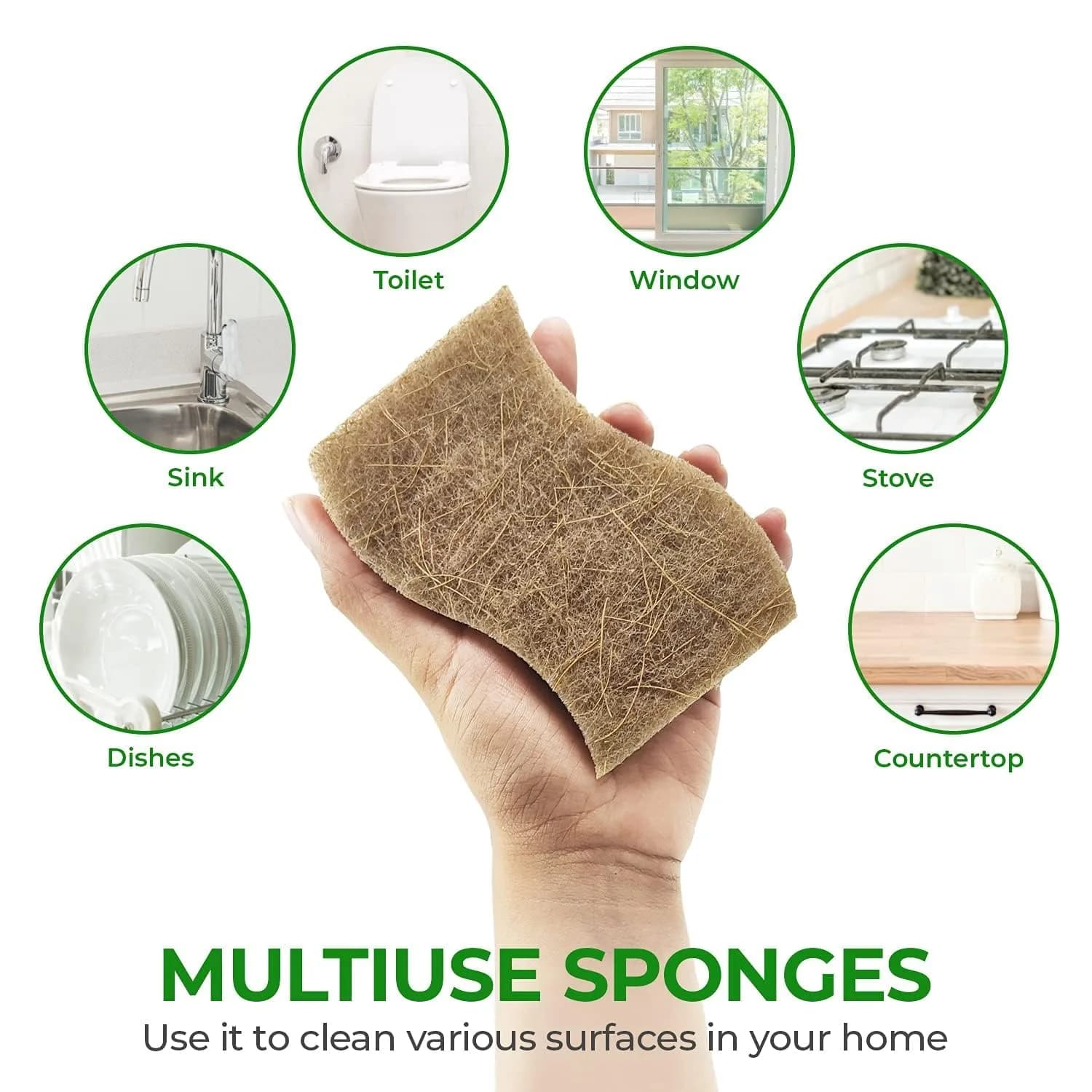 AIRNEX Natural Kitchen Sponges 24 Pack | Biodegradable Cellulose & Coconut Scrubber Utility Sponge - view 6