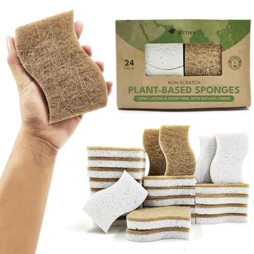 AIRNEX Natural Kitchen Sponges 24 Pack | Biodegradable Cellulose & Coconut Scrubber Utility Sponge thumbnail 1