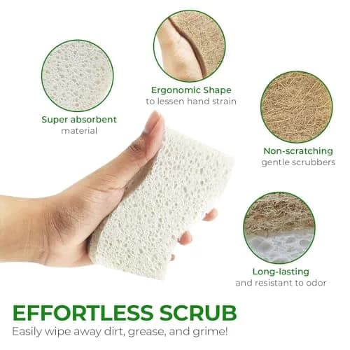 AIRNEX Natural Kitchen Sponges 24 Pack | Biodegradable Cellulose & Coconut Scrubber Utility Sponge thumbnail 7