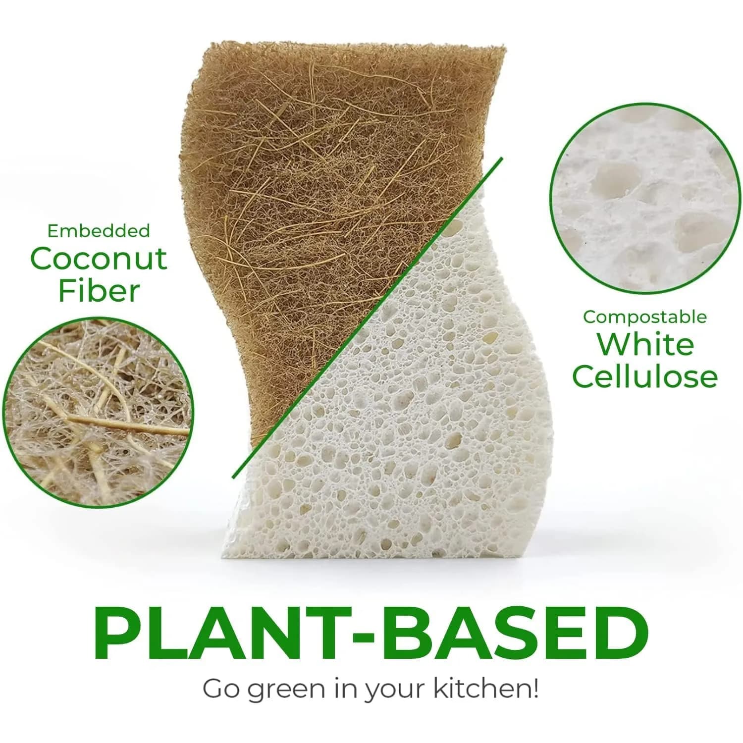 AIRNEX Natural Kitchen Sponges 24 Pack | Biodegradable Cellulose & Coconut Scrubber Utility Sponge - view 2