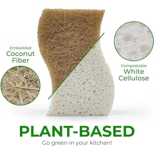 AIRNEX Natural Kitchen Sponges 24 Pack | Biodegradable Cellulose & Coconut Scrubber Utility Sponge thumbnail 2