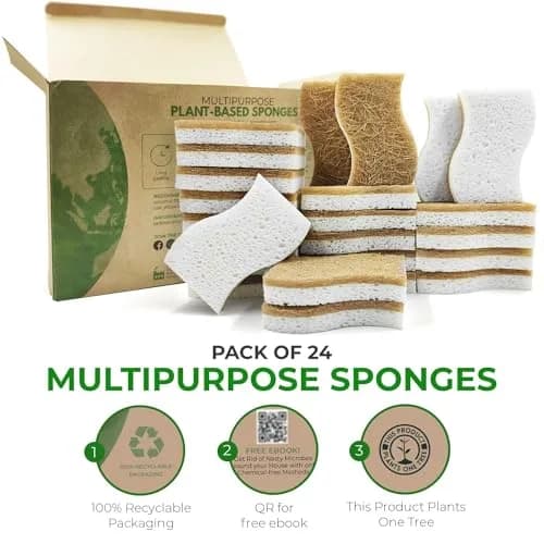 AIRNEX Natural Kitchen Sponges 24 Pack | Biodegradable Cellulose & Coconut Scrubber Utility Sponge thumbnail 3