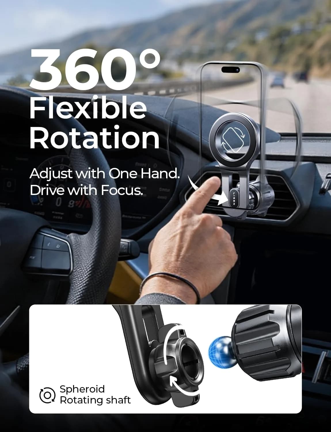 LISEN MagSafe Car Mount for iPhone 17 Pro Max, Black | Super Magnetic Air Vent Phone Holder - view 6