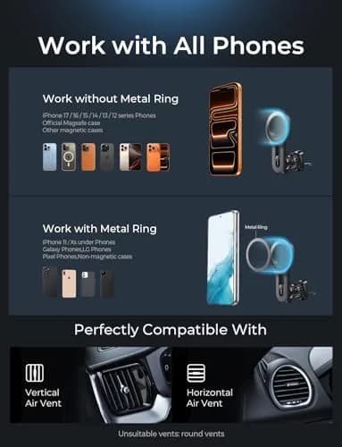LISEN MagSafe Car Mount for iPhone 17 Pro Max, Black | Super Magnetic Air Vent Phone Holder thumbnail 9