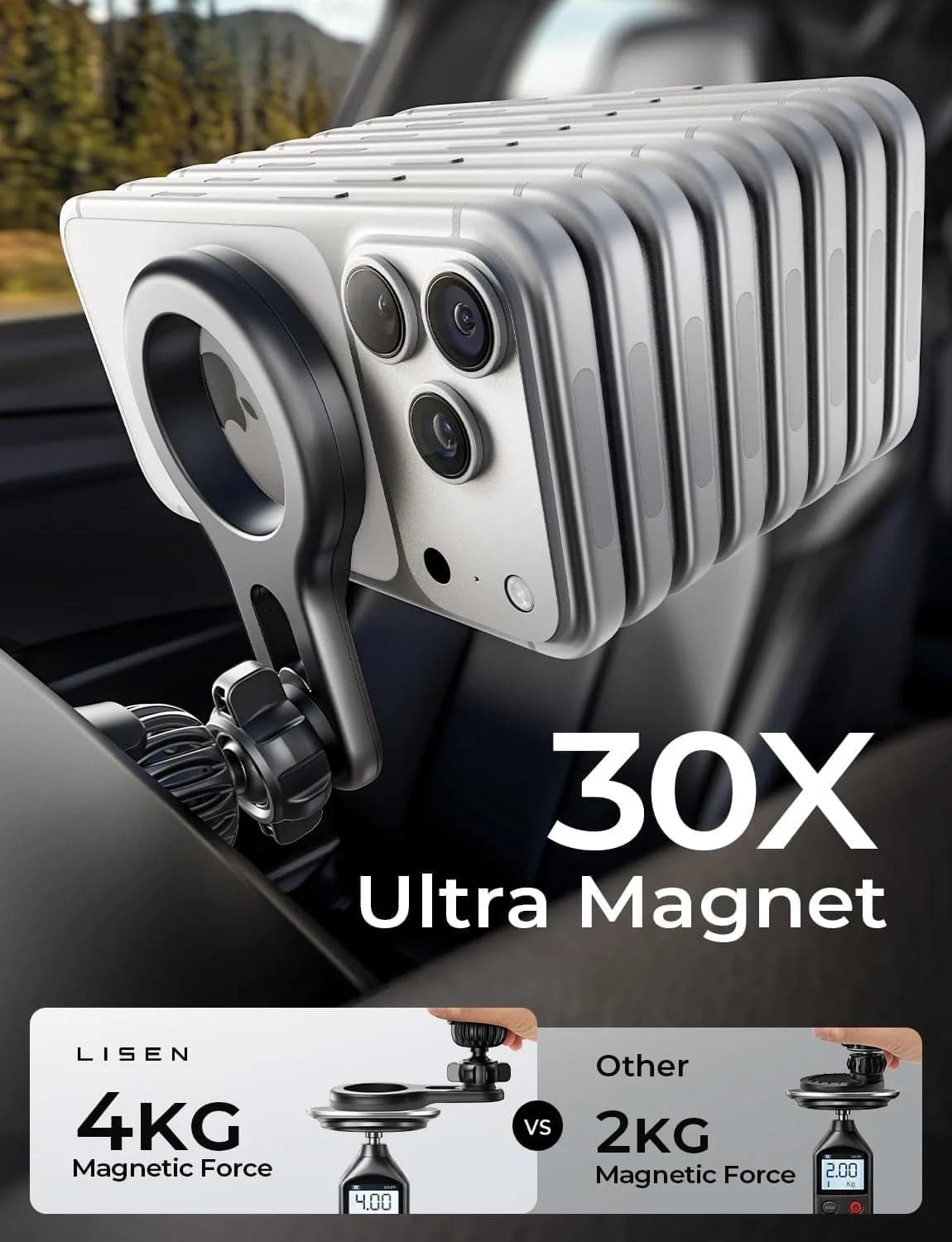LISEN MagSafe Car Mount for iPhone 17 Pro Max, Black | Super Magnetic Air Vent Phone Holder - view 2