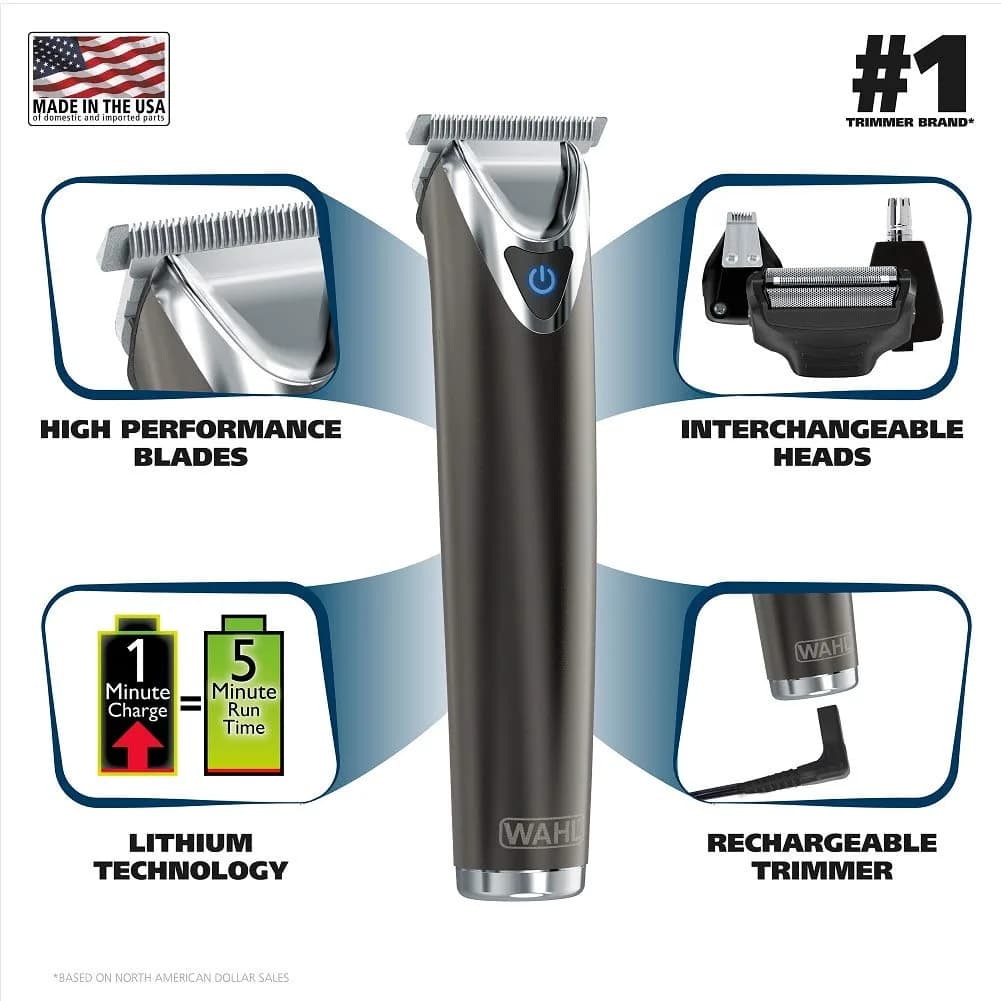 Wahl Stainless Steel Lithium Ion 2.0+ Slate Beard Trimmer for Men - Electric Shaver, Nose Ear Trimmer, Rechargeable All in One Men's Grooming Kit (Pack of 6) | 5-Year Limited Warranty - view 2