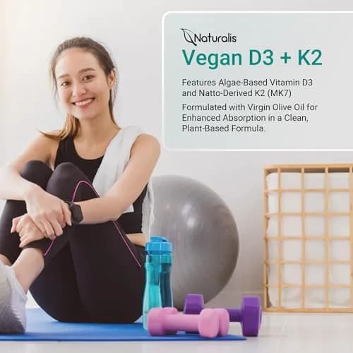 Naturalis Vegan Vitamin D3+K2 from Algae | 5000 IU D3 with 120mcg MK7 | Better Support for Bone & Immune Health* | 60 Softgels thumbnail 7