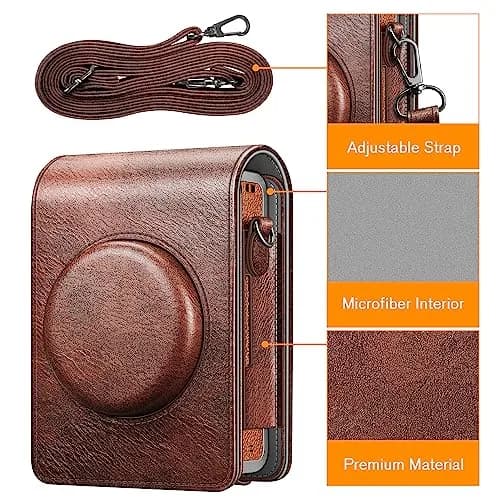 FINTIE Camera Case for Fujifilm Instax Mini EVO Camera with Strap | Premium Synthetic Leather, Vintage Brown thumbnail 2