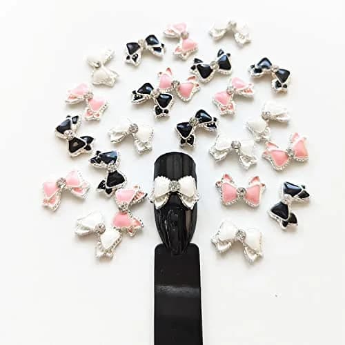 PUEEN 48pcs 3D Nail Charms Bow Rhinestone Nail Art Decoration DIY for Nails Cell Phone Charm DIY Craft Accessories (Style B) | Alloy Bow Rhinestones thumbnail 2