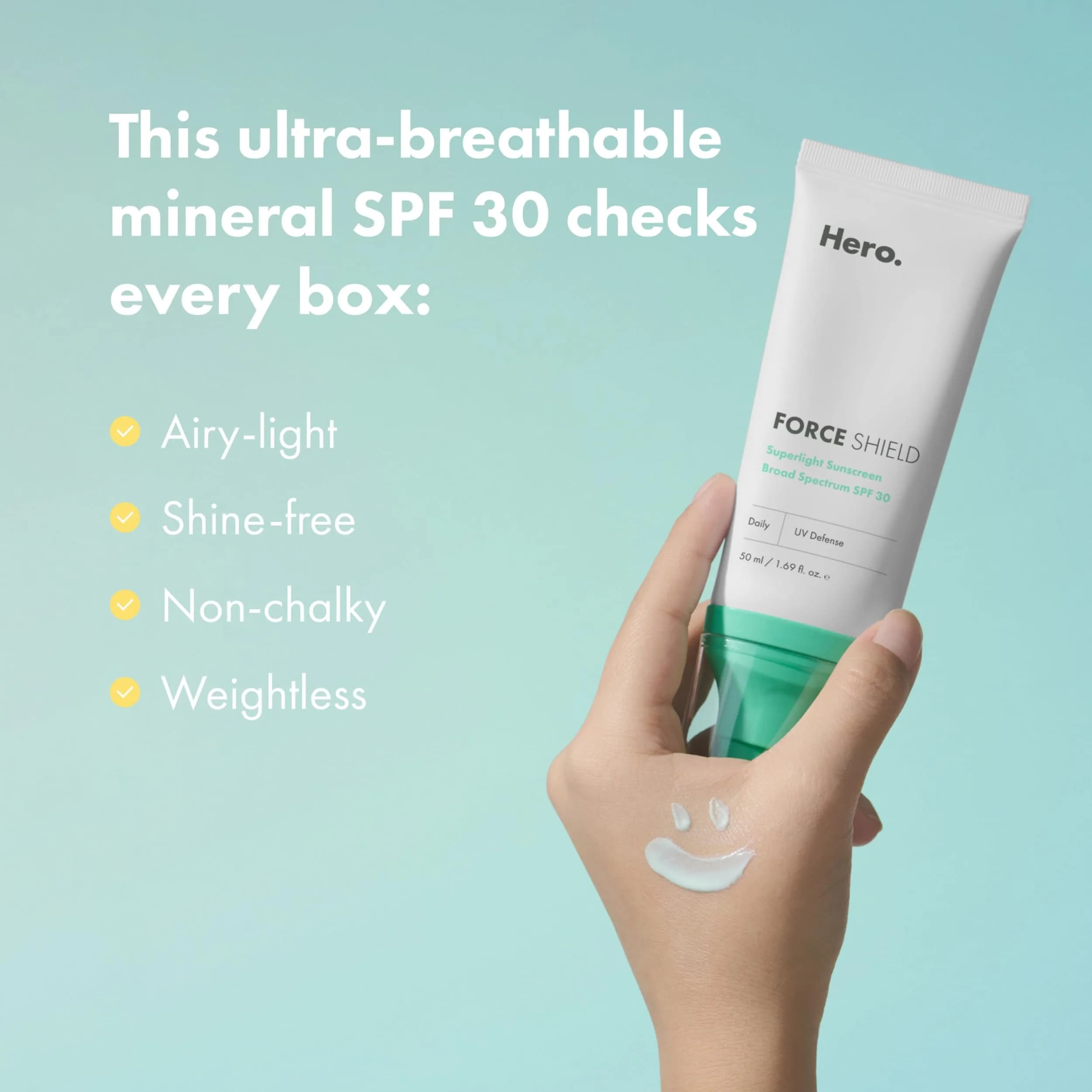 Hero Cosmetics Force Shield Superlight Sunscreen SPF 30, 50ml (1.69 Fl Oz) | Broad Spectrum UVA/UVB Protection - view 3