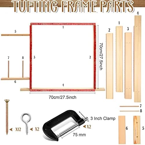 Yalikop Rug Making Frame, Tufting Frame for Rug Making 75x75cm | Wooden Stand with Tack Strips & Clamps thumbnail 2