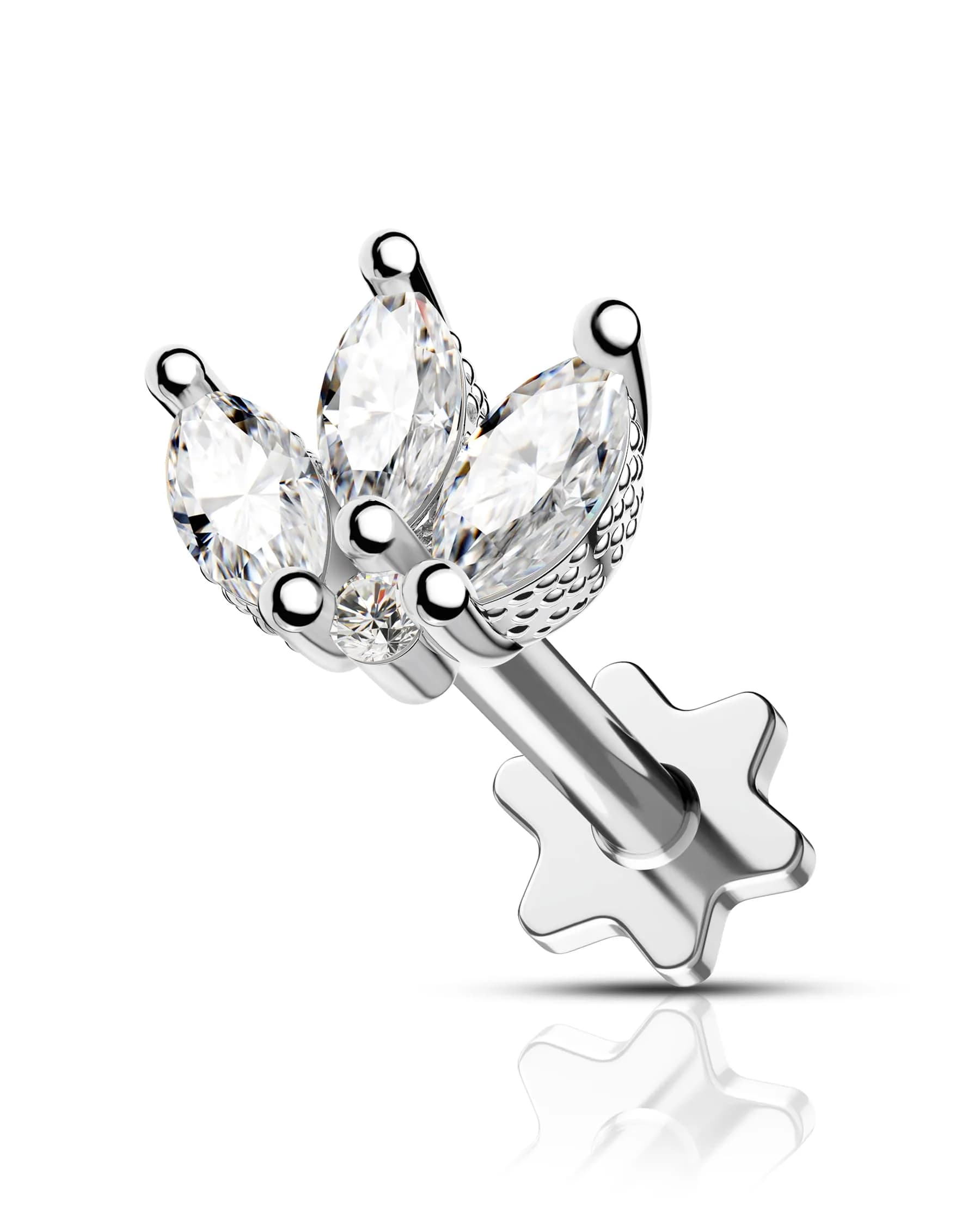 COCHARM Tragus Piercing Jewelry 16g Flat Back Flower | Silver Cartilage Earring for Women — 6mm