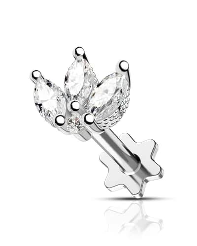 COCHARM Tragus Piercing Jewelry 16g Flat Back Flower | Silver Cartilage Earring for Women thumbnail 1