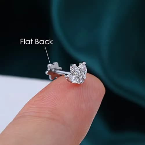 COCHARM Tragus Piercing Jewelry 16g Flat Back Flower | Silver Cartilage Earring for Women thumbnail 4
