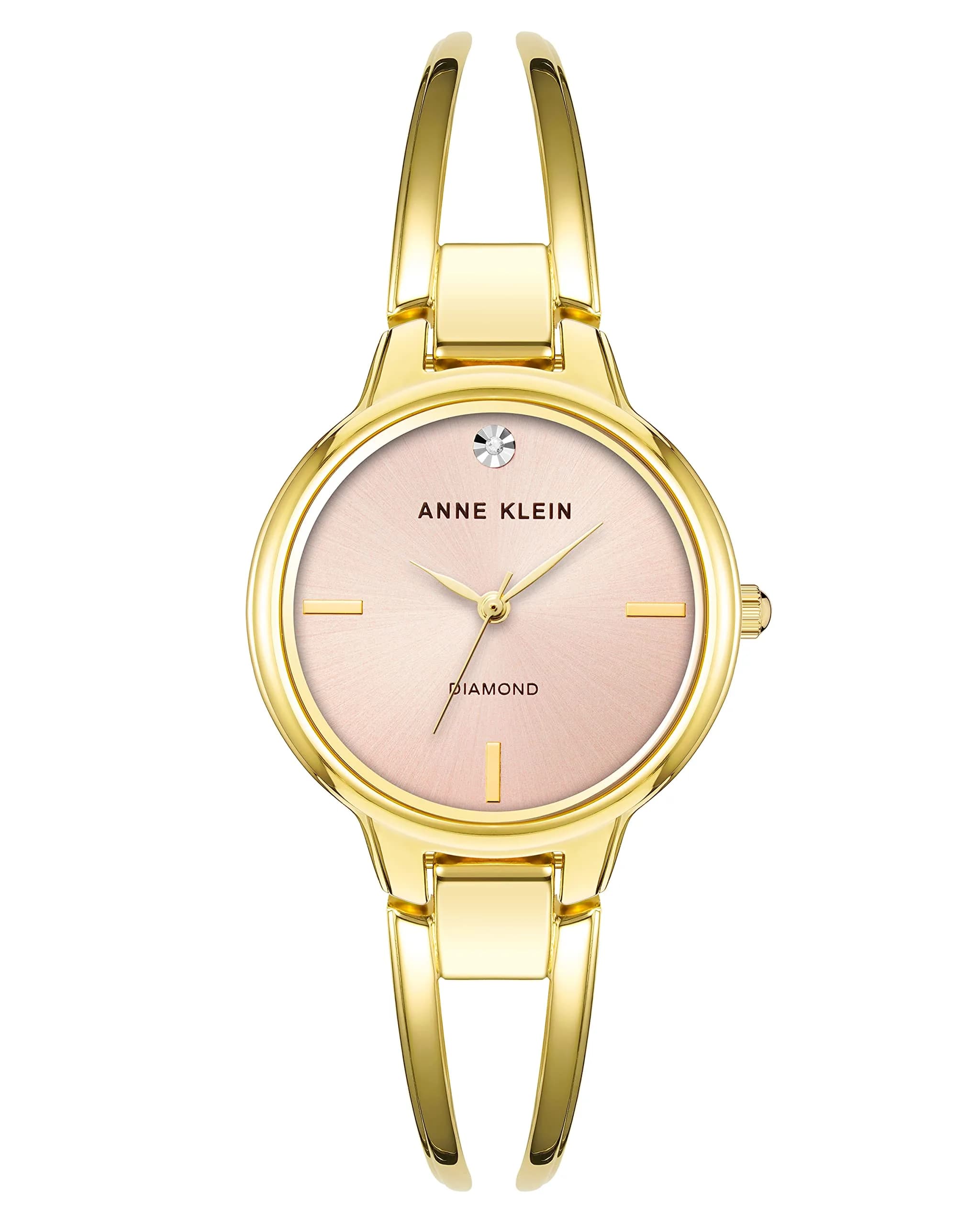 Anne Klein Women's Genuine Diamond Dial Bangle Watch 30mm Gold/Pink | Fashionable Analog Wristwatch — Gold/Pink