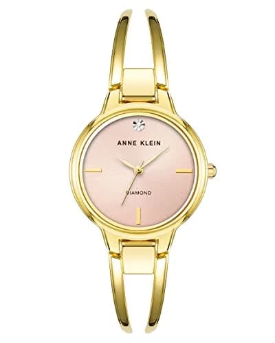 Anne Klein Women's Genuine Diamond Dial Bangle Watch 30mm Gold/Pink | Fashionable Analog Wristwatch thumbnail 1