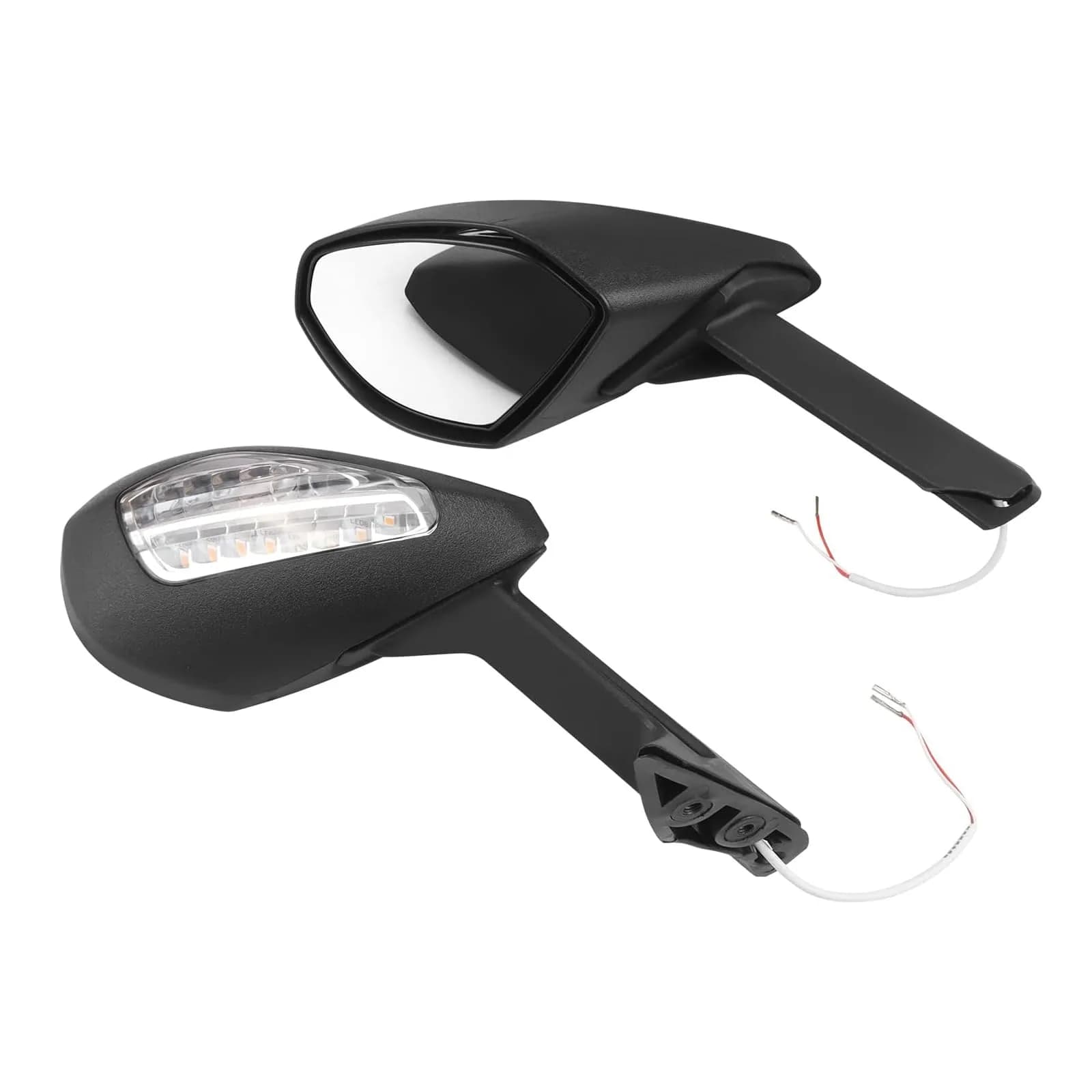 Worldmotop Motorcycle Rearview Mirrors Pair | Black ABS High Impact Shell & Acrylic Glass Lens — Black