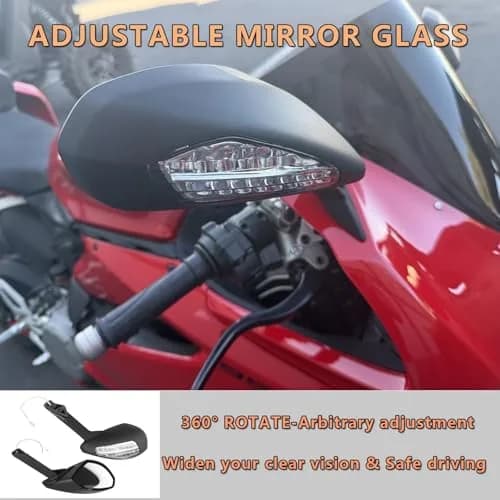 Worldmotop Motorcycle Rearview Mirrors Pair | Black ABS High Impact Shell & Acrylic Glass Lens thumbnail 4