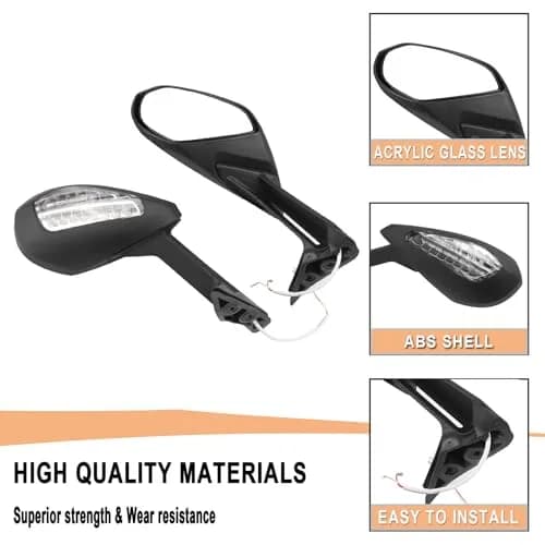 Worldmotop Motorcycle Rearview Mirrors Pair | Black ABS High Impact Shell & Acrylic Glass Lens thumbnail 5