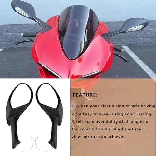 Worldmotop Motorcycle Rearview Mirrors Pair | Black ABS High Impact Shell & Acrylic Glass Lens thumbnail 3