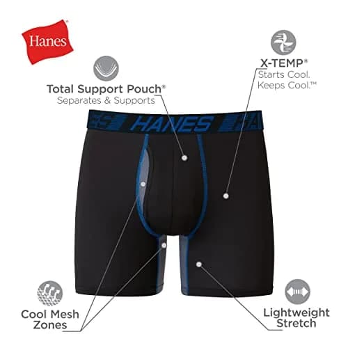 Hanes Men’s Total Support Pouch Boxer Briefs, X-temp Cooling, Anti-chafing, Moisture-wicking, Black, X-Large US thumbnail 4