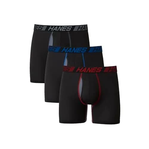 Hanes Men’s Total Support Pouch Boxer Briefs, X-temp Cooling, Anti-chafing, Moisture-wicking, Black, Large thumbnail 1