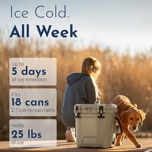 LAKA 20 Quart Rotomolded Cooler | Insulated Ice Chest for Beach & Camping, Holds 18 Cans + 25 lb Ice, Up to 3 Days Cold thumbnail 4