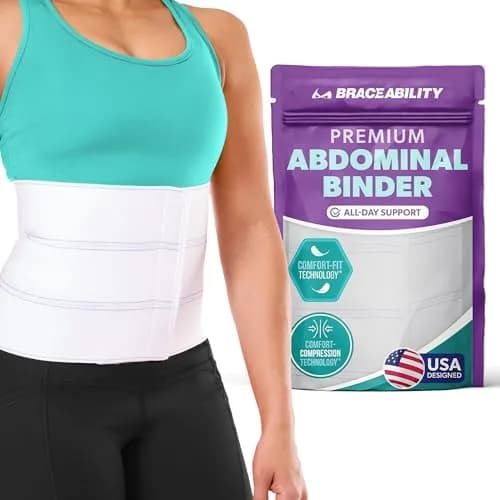 BraceAbility Abdominal Stomach Binder - Belly Band Compression for Diastasis Recti, Postpartum & Post-Surgical Recovery (M/L 9") thumbnail 1