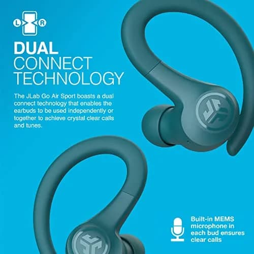 JLab Go Air Sport Wireless Earbuds Teal | 32+ Hour Bluetooth Playtime, Secure Earhook Fit, IP55 Sweatproof thumbnail 3