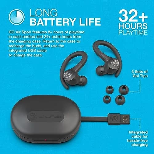 JLab Go Air Sport Wireless Workout Earbuds with C3 Calling & 32+ Hour Playtime, Graphite (6mm Dynamic Driver) thumbnail 6