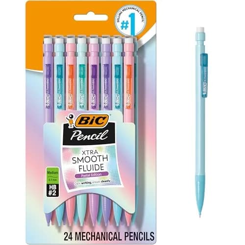 BIC Xtra-Smooth Pastel Mechanical Pencils, Medium Point, 0.7mm, 24-Count Pack | Smooth Writing for Students & Office — Graphite Lead; Pastel Barrels
