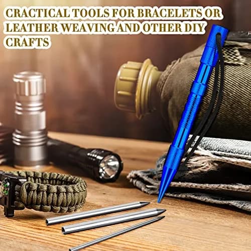 Moxweyeni Blue Paracord Knotting Tool Marlin Spike Set with 3 Stainless Steel Fids | For Leathercraft & Bracelet Weaving thumbnail 6