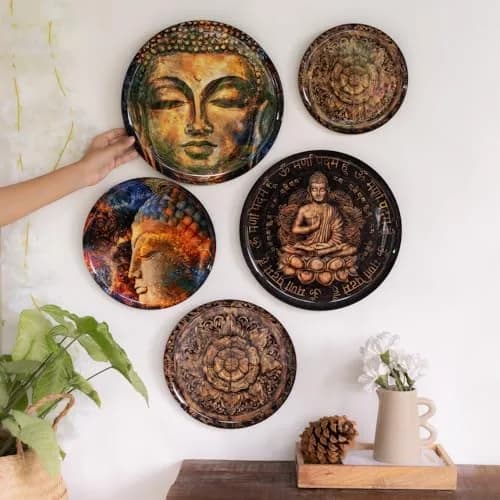 RITUALISTIC Nirvana Buddha Wall Plates Set of 5 | Metal Wall Décor for Living Room & Meditation Space thumbnail 1