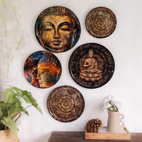 RITUALISTIC Nirvana Buddha Wall Plates Set of 5 | Metal Wall Décor for Living Room & Meditation Space thumbnail 8
