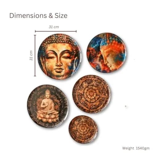RITUALISTIC Nirvana Buddha Wall Plates Set of 5 | Metal Wall Décor for Living Room & Meditation Space thumbnail 2