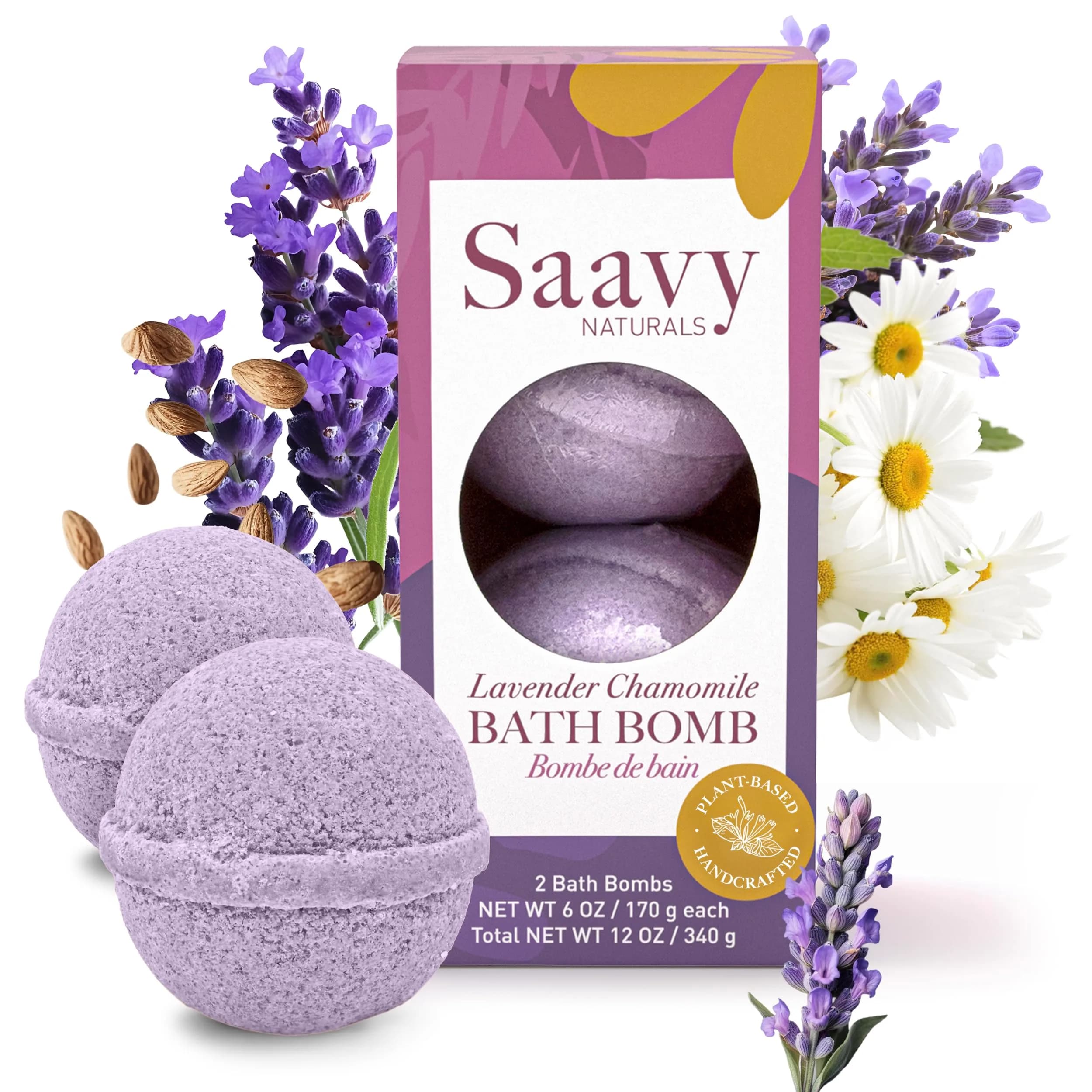 Saavy Naturals Bath Bombs – Relaxing Foaming Fizz Bubbles, Organic Bath Bombs for Women and Kids with Jojoba Oil - Gentle for Sensitive Skin - Made in USA - Lavender Chamomile (1 Pack) - 12 oz
