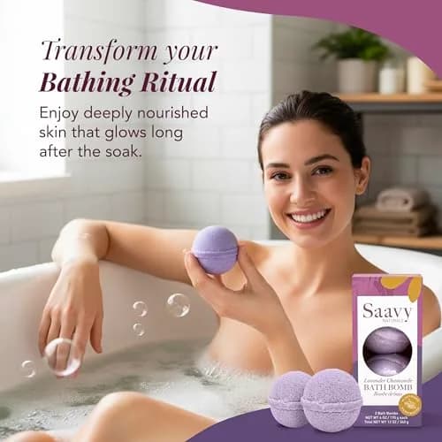 Saavy Naturals Bath Bombs – Relaxing Foaming Fizz Bubbles, Organic Bath Bombs for Women and Kids with Jojoba Oil - Gentle for Sensitive Skin - Made in USA - Lavender Chamomile (1 Pack) - 12 oz thumbnail 2