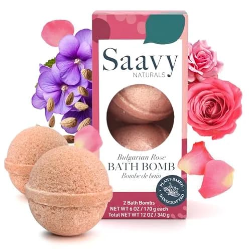 Saavy Naturals Organic Bath Bombs – Relaxing Foaming Fizz, Bulgarian Rose, 12 oz | Gentle for Sensitive Skin thumbnail 1